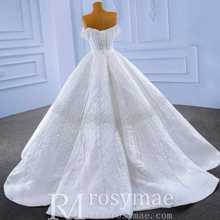 Luxury Beaded Sparkly Ball Gown Wedding Dress with Off the Shoulder