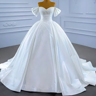 Pearl Beaded Luxury Wedding Dress Off the Shoulder Bridal Gown