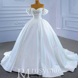 Pearl Beaded Luxury Wedding Dress Off the Shoulder Bridal Gown