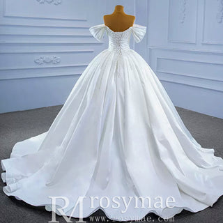 Pearl Beaded Luxury Wedding Dress Off the Shoulder Bridal Gown