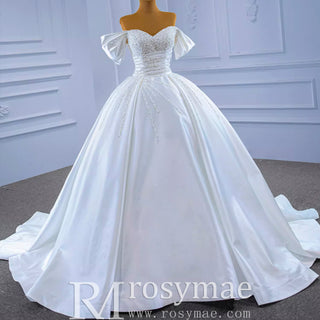 Pearl Beaded Luxury Wedding Dress Off the Shoulder Bridal Gown