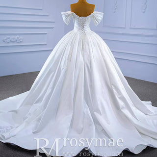 Pearl Beaded Luxury Wedding Dress Off the Shoulder Bridal Gown