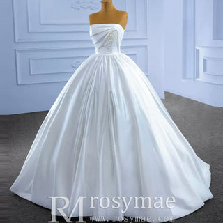 Elegant Strapless Satin Ball Gown Wedding Dress Minimalist Bridal Gown