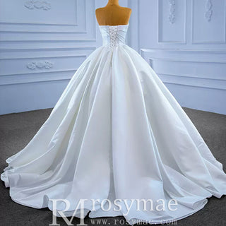 Elegant Strapless Satin Ball Gown Wedding Dress Minimalist Bridal Gown