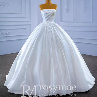 Elegant Strapless Satin Ball Gown Wedding Dress Minimalist Bridal Gown