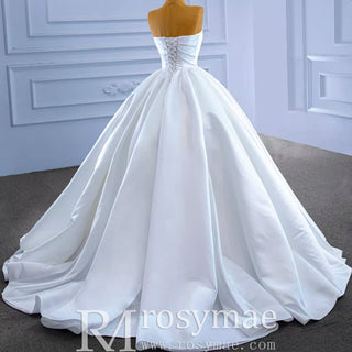 Elegant Strapless Satin Ball Gown Wedding Dress Minimalist Bridal Gown