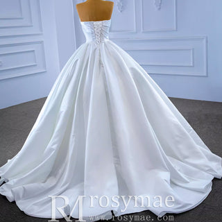 Elegant Strapless Satin Ball Gown Wedding Dress Minimalist Bridal Gown