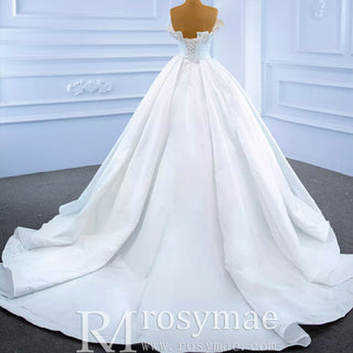 Strapless Satin Ball Gown Wedding Dress Modest Wedding Gown