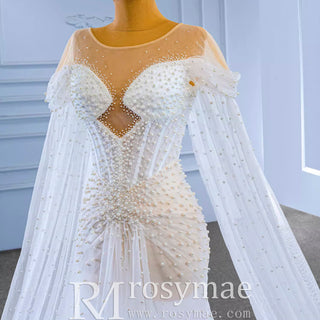 Light Weight Summer Wedding Dress with Pearls and Cape