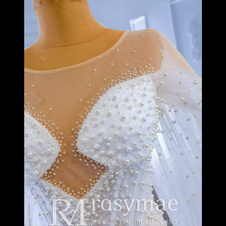 Light Weight Summer Wedding Dress with Pearls and Cape