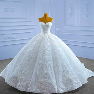 Luxury Strapless Sparkly Beaded Ball Gown Puffy Wedding Dress