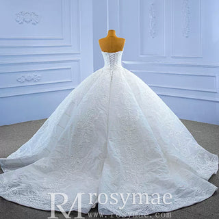 Luxury Strapless Sparkly Beaded Ball Gown Puffy Wedding Dress