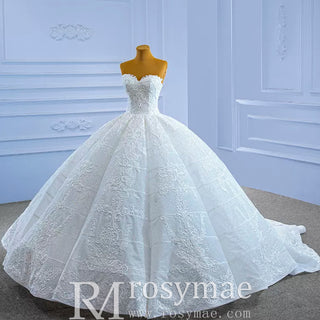 Luxury Strapless Sparkly Beaded Ball Gown Puffy Wedding Dress