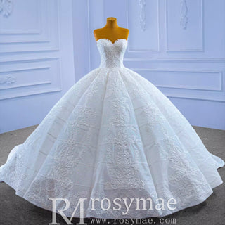 Luxury Strapless Sparkly Beaded Ball Gown Puffy Wedding Dress