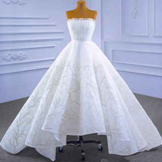 Strapless Tulle High Low Wedding Dress with Lace Appliqued