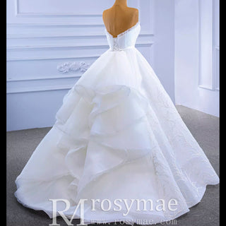 Strapless Tulle High Low Wedding Dress with Lace Appliqued