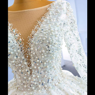 Luxury Beaded Sparkly Ball Gown Wedding Dress with Long Sleeve