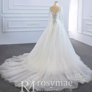 Long Sleeve Mermaid Lace Wedding Dress with Detachable Train