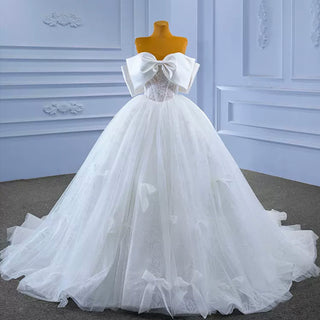 Big Bow Puffy Wedding Dresses Glittery Ball Gown Bridal Gowns