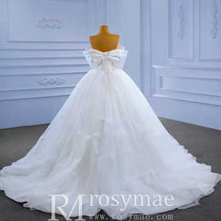 Big Bow Puffy Wedding Dresses Glittery Ball Gown Bridal Gowns