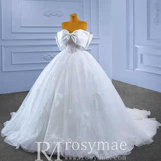 Big Bow Puffy Wedding Dresses Glittery Ball Gown Bridal Gowns