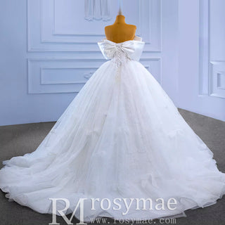 Big Bow Puffy Wedding Dresses Glittery Ball Gown Bridal Gowns