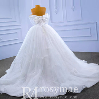 Big Bow Puffy Wedding Dresses Glittery Ball Gown Bridal Gowns