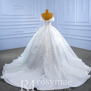 Sparkly Off the Shoulder Ball Gown Puffy Wedding Dress