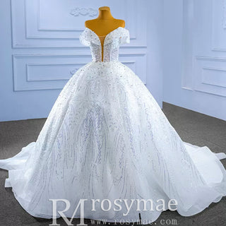 Sparkly Off the Shoulder Ball Gown Puffy Wedding Dress