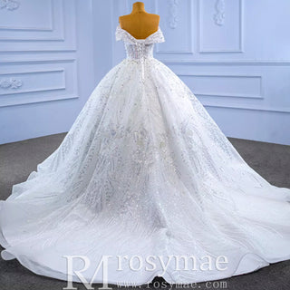 Sparkly Off the Shoulder Ball Gown Puffy Wedding Dress