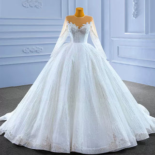 High-end Ball Gown Sparkly Wedding Dress with Long Sleeve