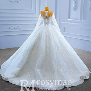 High-end Ball Gown Sparkly Wedding Dress with Long Sleeve