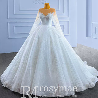 High-end Ball Gown Sparkly Wedding Dress with Long Sleeve