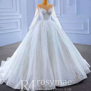 High-end Ball Gown Sparkly Wedding Dress with Long Sleeve