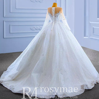 High-end Ball Gown Sparkly Wedding Dress with Long Sleeve