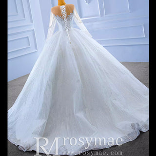 High-end Ball Gown Sparkly Wedding Dress with Long Sleeve