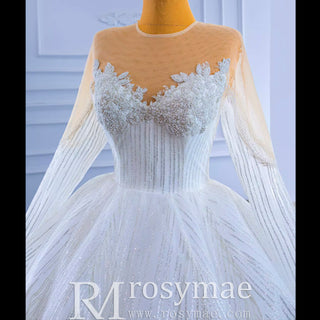 High-end Ball Gown Sparkly Wedding Dress with Long Sleeve