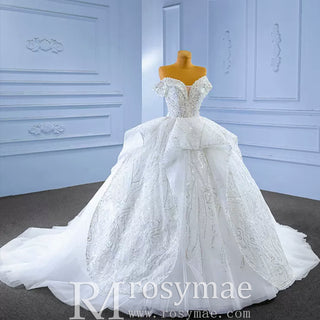 Luxury Ball Gown Puffy Skirt Wedding Dress with Off the Shoulder