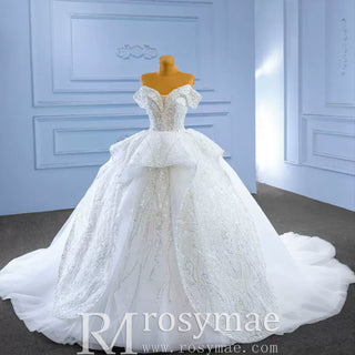 Luxury Ball Gown Puffy Skirt Wedding Dress with Off the Shoulder