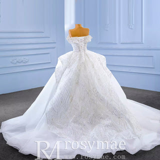 Luxury Ball Gown Puffy Skirt Wedding Dress with Off the Shoulder
