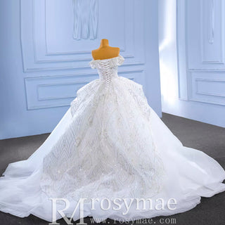 Luxury Ball Gown Puffy Skirt Wedding Dress with Off the Shoulder