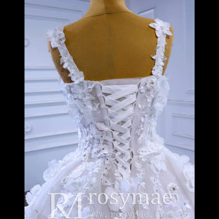 Vintage 3D Floral Ball Gown Wedding Dress with Wide Straps