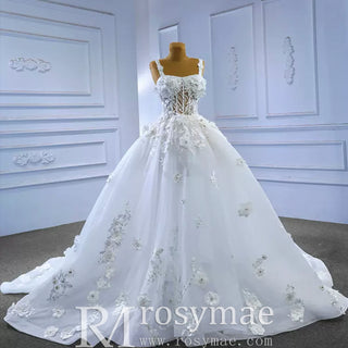 Vintage 3D Floral Ball Gown Wedding Dress with Wide Straps