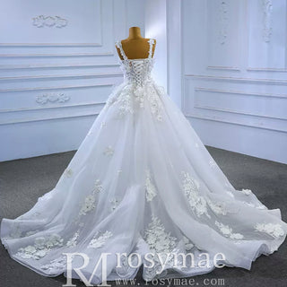 Vintage 3D Floral Ball Gown Wedding Dress with Wide Straps