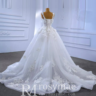 Vintage 3D Floral Ball Gown Wedding Dress with Wide Straps