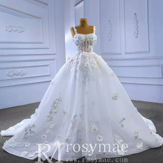 Vintage 3D Floral Ball Gown Wedding Dress with Wide Straps