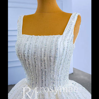 Square Neck Wedding Dress Beaded Sparkly Bridal Gowns 