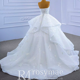 Strapless Wedding Gown Lace Appliqued Ruffle Wedding Dress