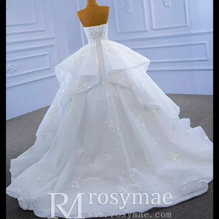 Strapless Wedding Gown Lace Appliqued Ruffle Wedding Dress