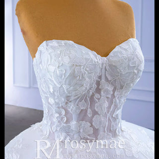 Strapless Wedding Gown Lace Appliqued Ruffle Wedding Dress